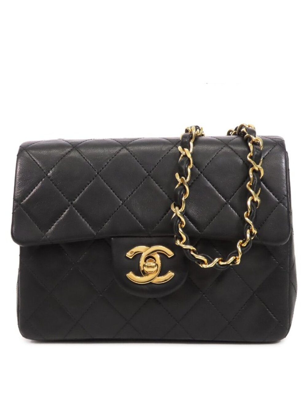 Chanel Chain Black Gold Lambskin Quilted Mini Single Flap Shoulder Bag Vintage
